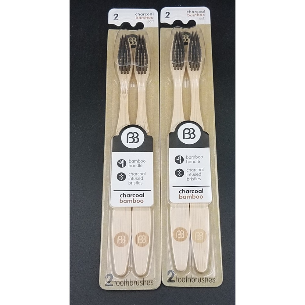 Charcoal Toothbrush Soft Infused Bristles (2) Packs Of 2 Toothbrush BrushBuddies